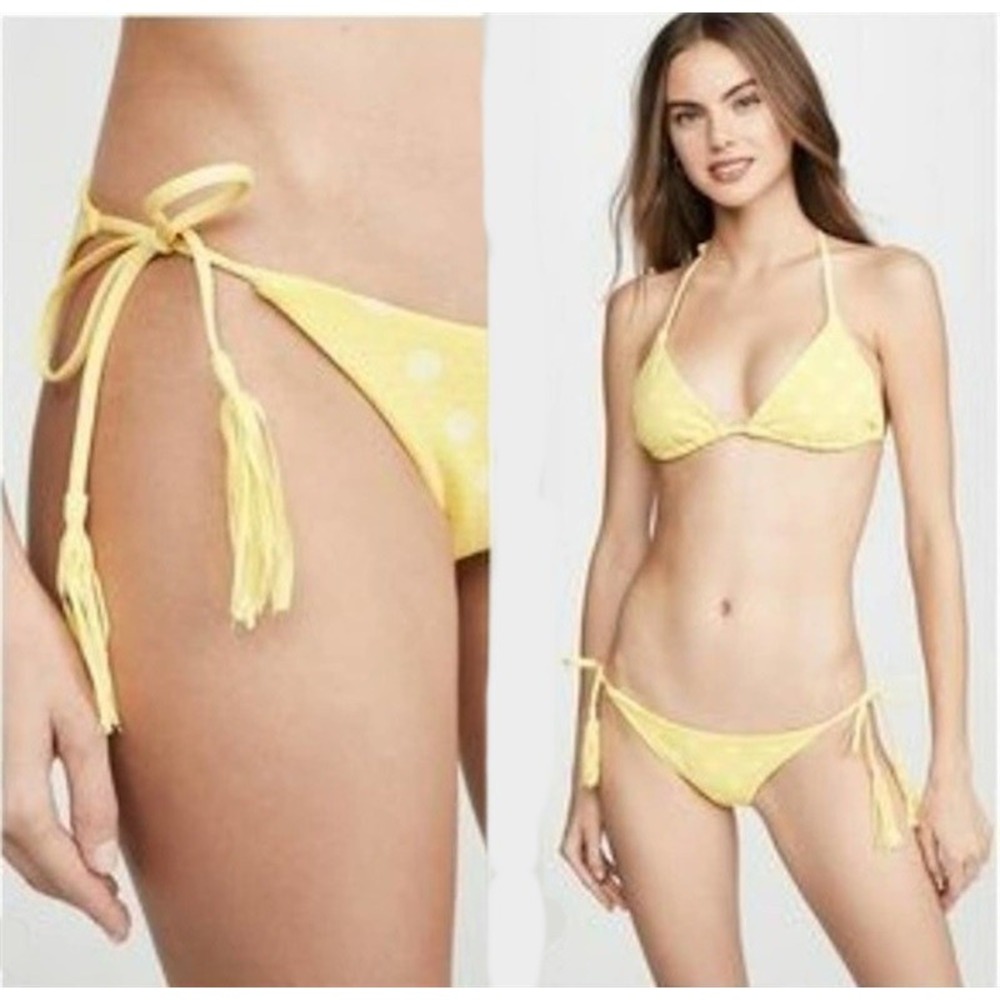 NWT Pilyq Yellow Dot S Tie Teeny Cheeky Bikini Swim Bottom 111247